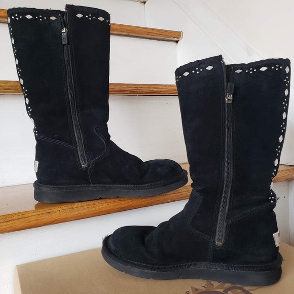 Rare western style UGG Joplin Studded Tall Black Boots Suede - Picture 9 of 14